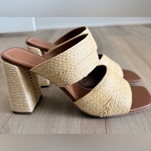 STAUD Natural Woven Two-Strap Block Heel Mules